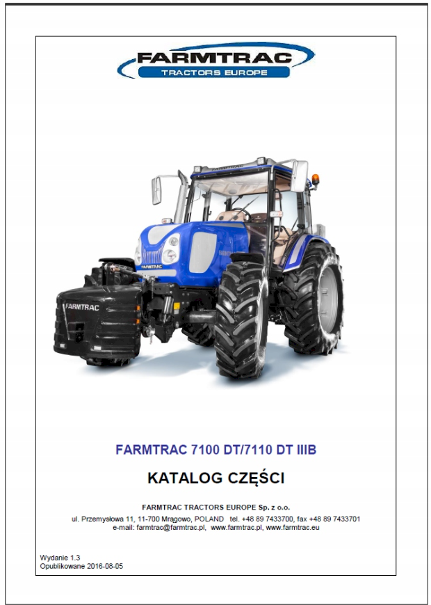 Katalog części zamiennych do ciągnika Farmtrac 7100 DT 7110 DT IIIB