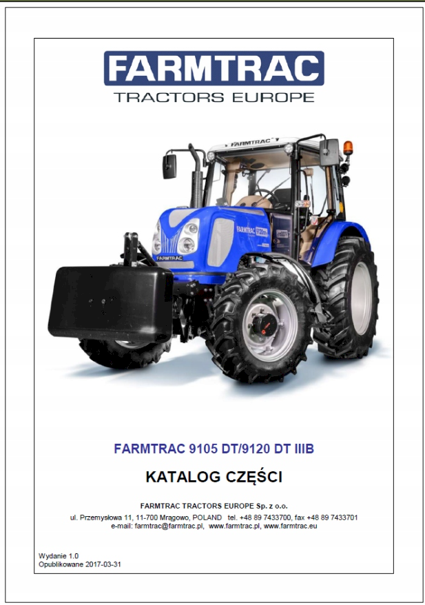 Katalog części zamiennych do ciągnika Farmtrac 9120 DT 9130 DT IIIB