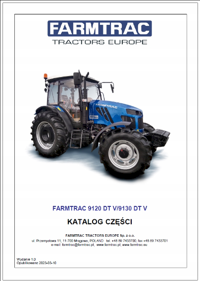 Katalog części zamiennych do ciągnika Farmtrac 9120 9130 DTV