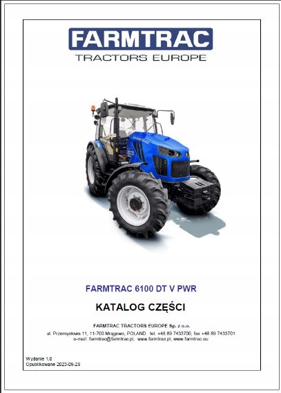 Katalog części zamiennych do ciągnika Farmtrac 6100 DTV PWR